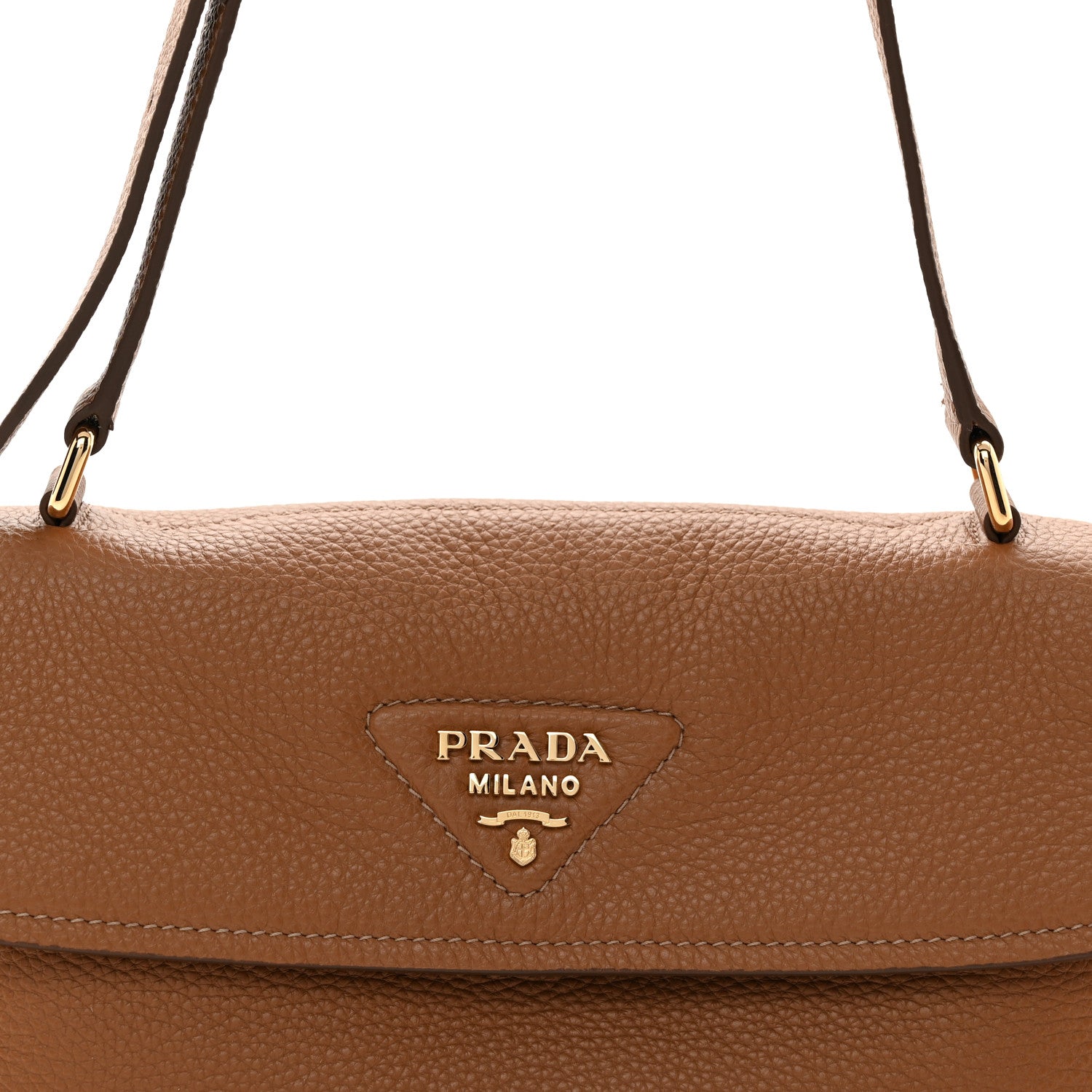 Prada Vitello Daino Soft Flap Shoulder Bag Cognac 7 of 9