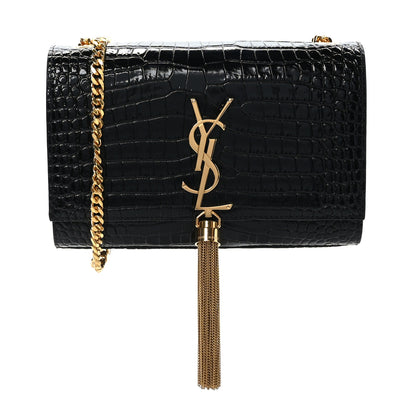 Saint Laurent Calfskin Crocodile Embossed Small Classic Monogram Kate Tassel Satchel Black 1 of 9
