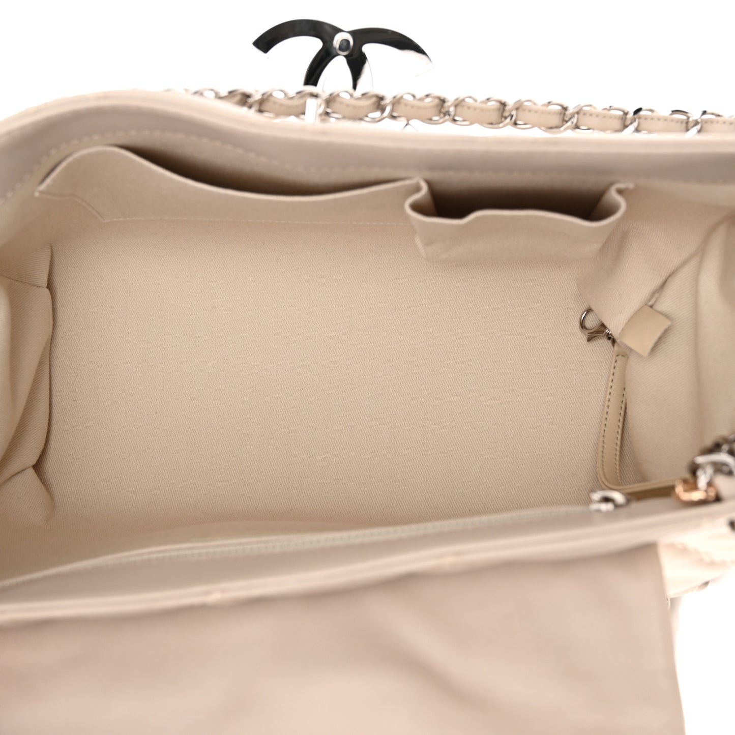 Calfskin Double Stitch Large Hamptons Flap Bag Beige