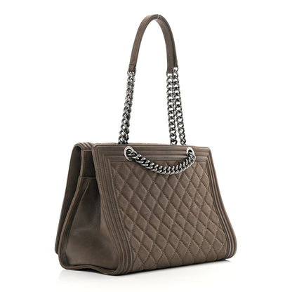 Chanel Iridescent Calfskin Stitched Large Boy Shopping Tote Dark Khaki 3 of 13