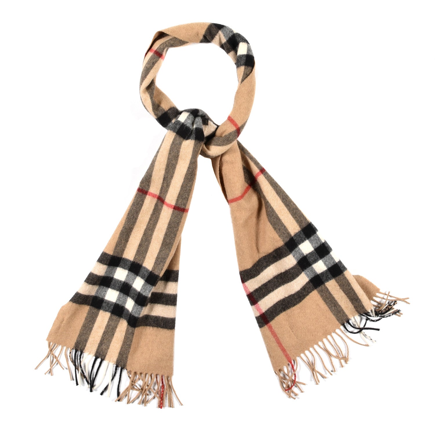 Burberry Cashmere Classic Check Fringe Scarf Camel 1 of 5