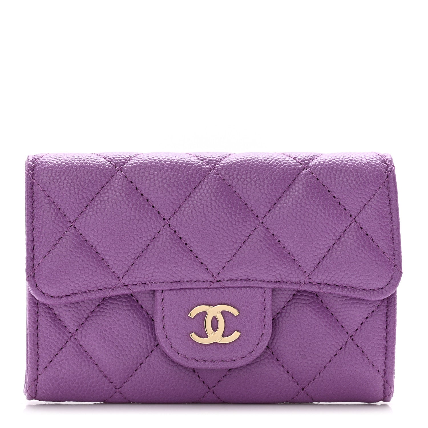 Chanel Caviar Quilted Flap Card Holder Wallet Purple 1 of 10