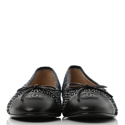 Chanel Lambskin Tweed Cap Toe Ballerina Flats 39.5 Black White 2 of 8