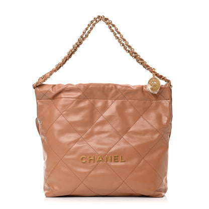 Chanel Shiny Calfskin Quilted Small Chanel 22 Camel 3 of 12
