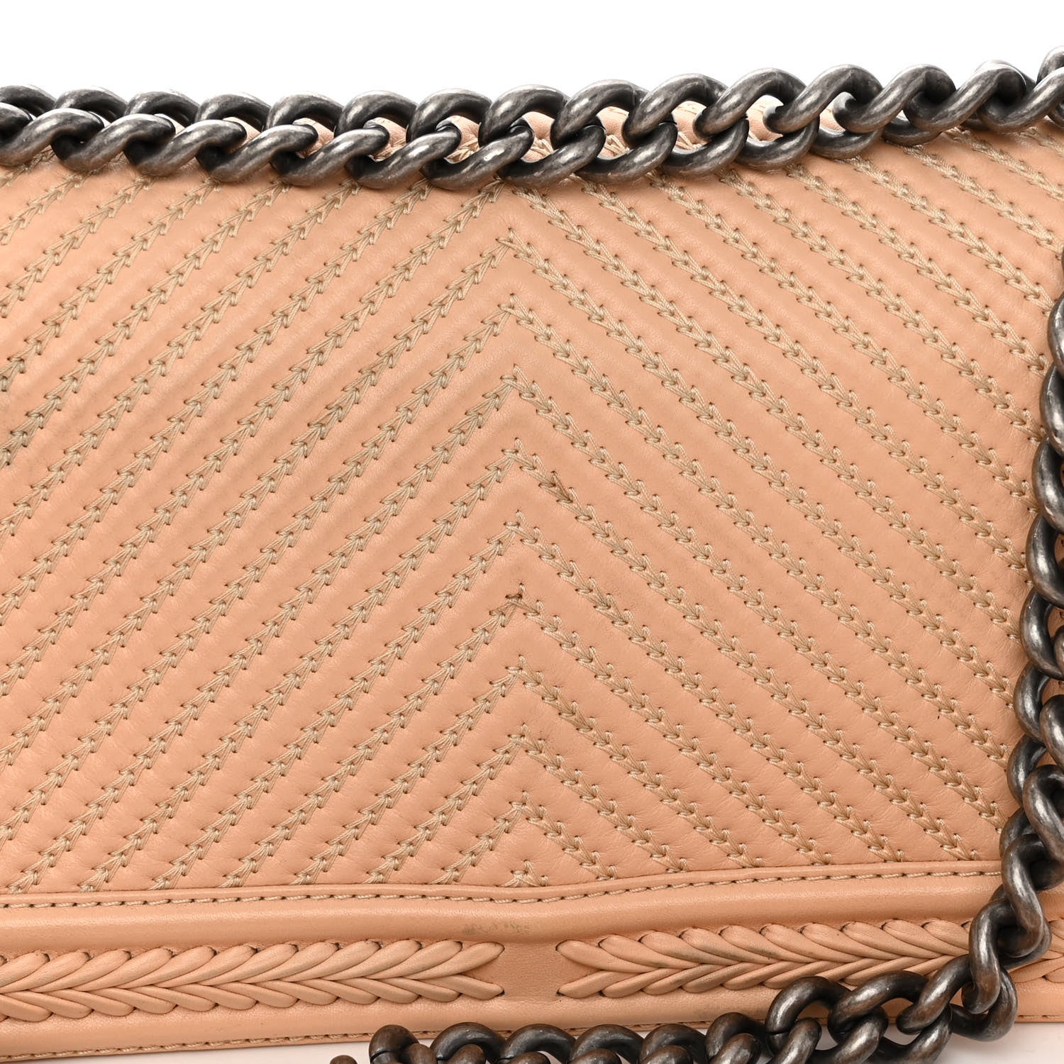 Chanel Calfskin Chevron Quilted Medium Braided Boy Flap Beige 13 of 14