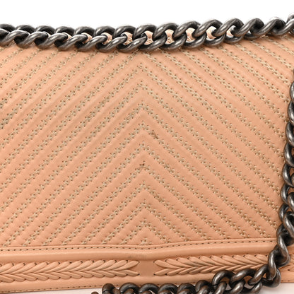 Chanel Calfskin Chevron Quilted Medium Braided Boy Flap Beige 13 of 14