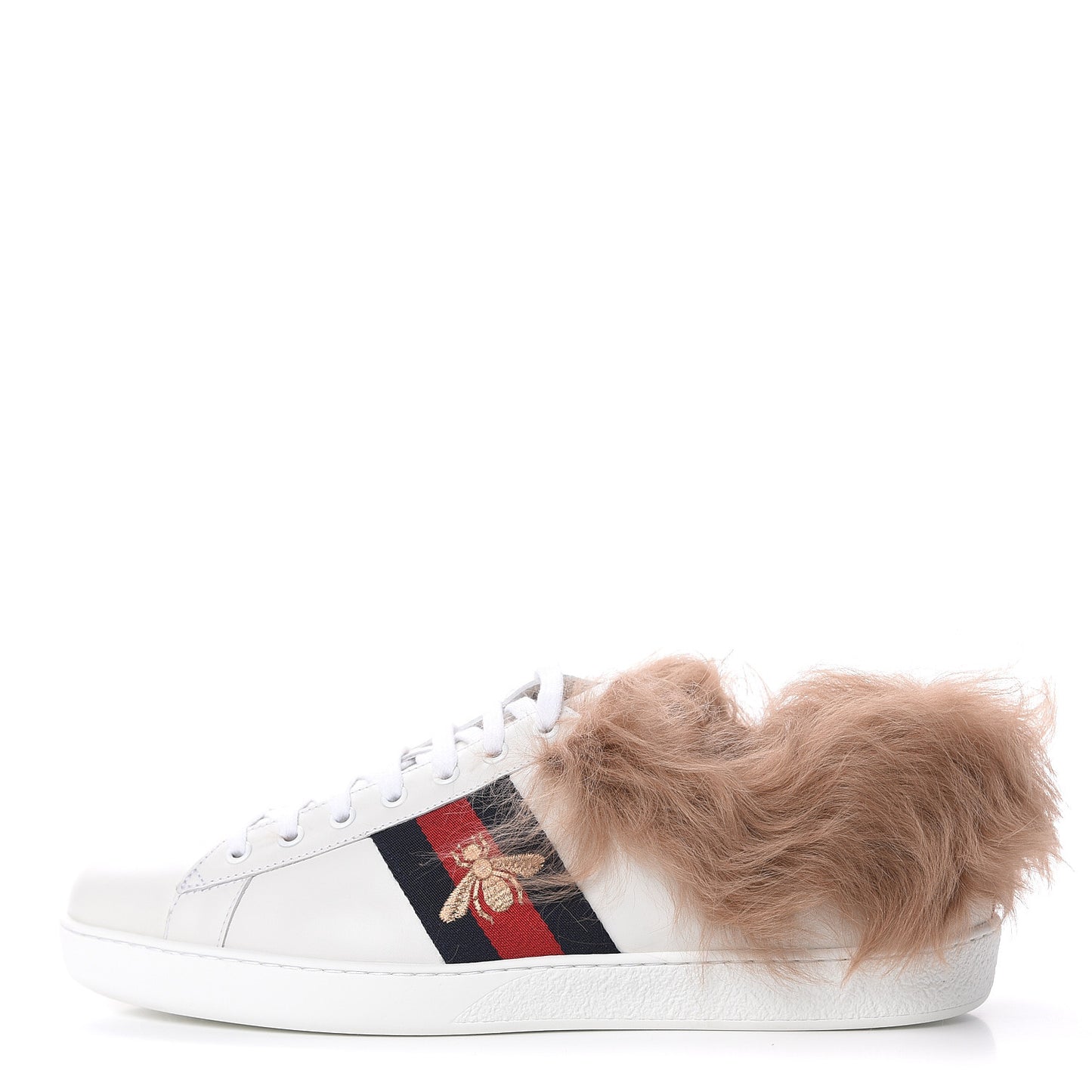 Calfskin Wool Web Bee Embroidered Mens Ace Sneakers 12.5 White