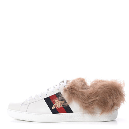 Gucci Calfskin Wool Web Bee Embroidered Mens Ace Sneakers 12.5 White 1 of 9