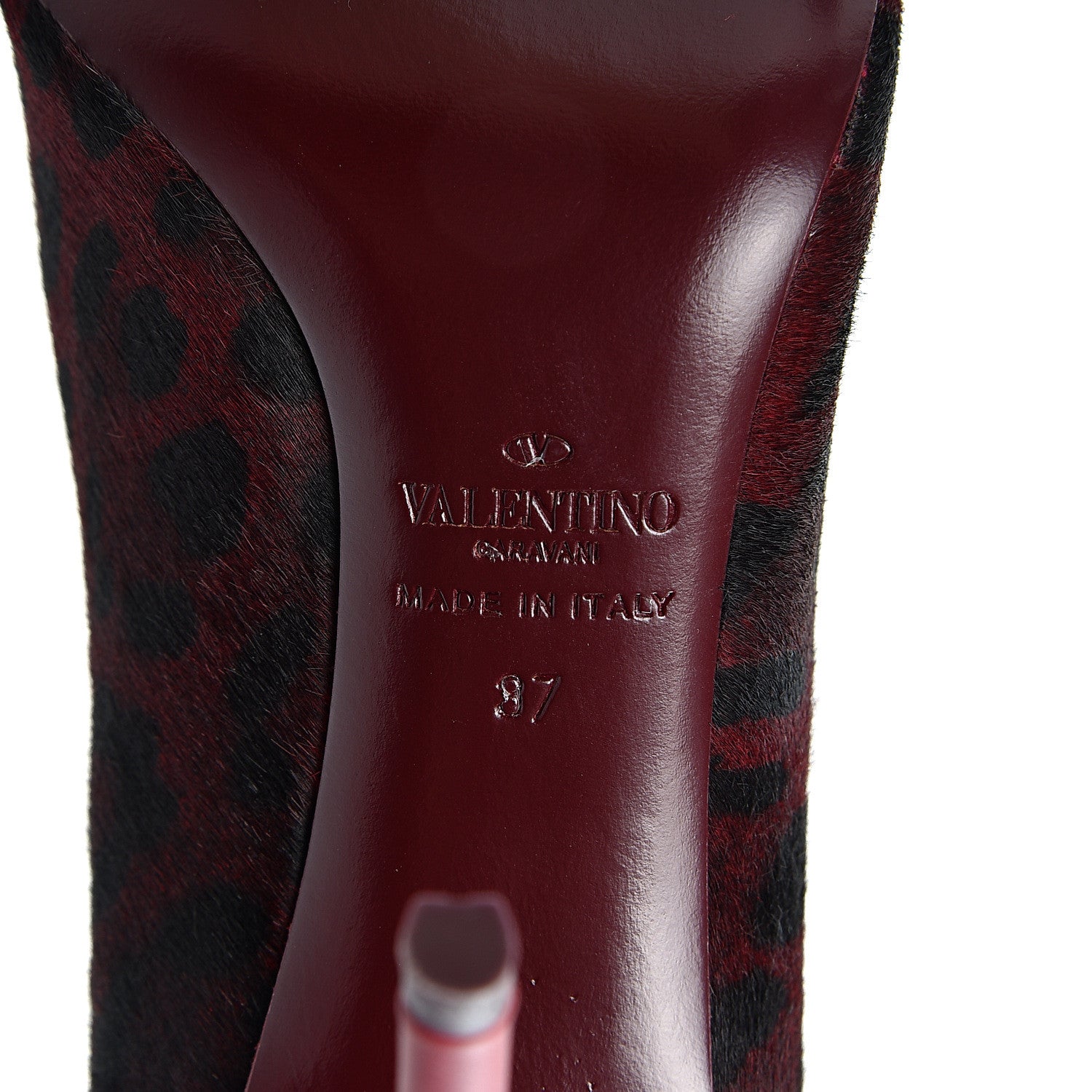 Valentino Garavani Calf Hair Leopard Print Rouge Absolute Rockstud Ankle Strap Pumps 37 Red Black 7 of 10