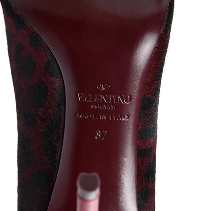 Valentino Garavani Calf Hair Leopard Print Rouge Absolute Rockstud Ankle Strap Pumps 37 Red Black 7 of 10