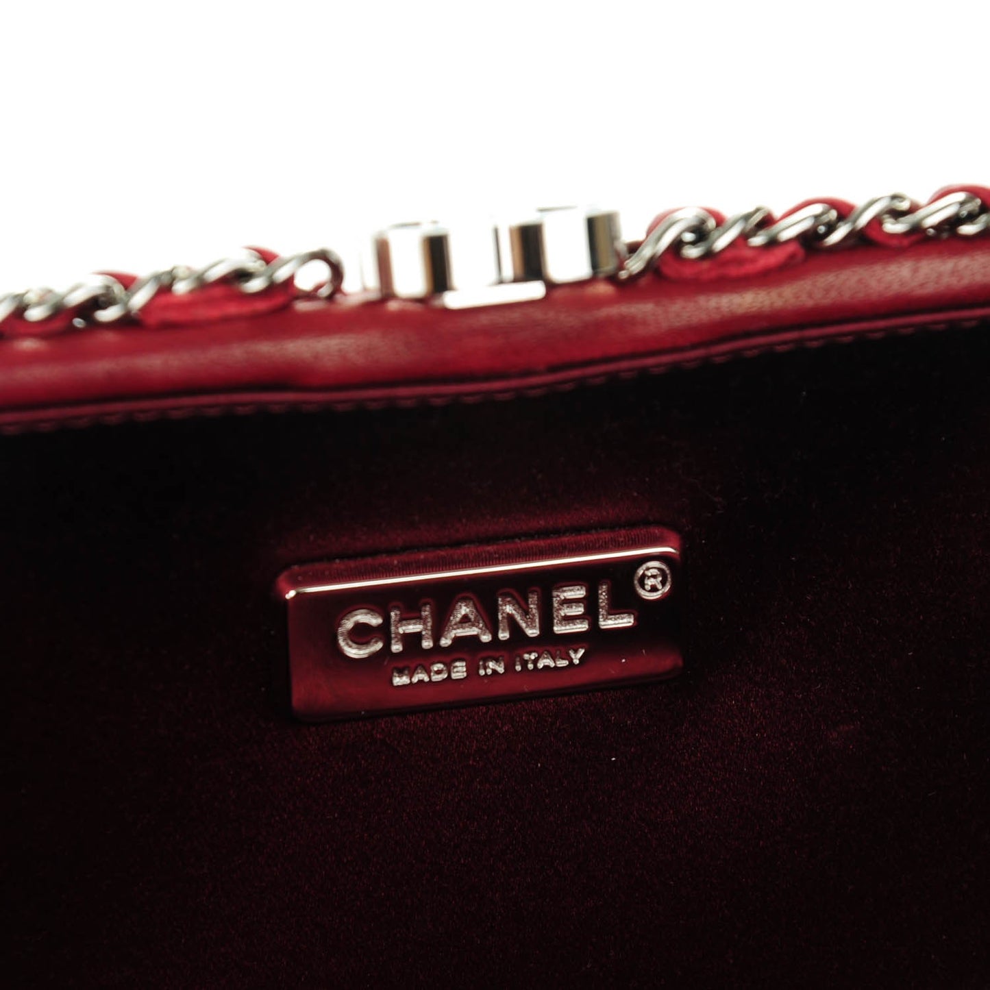 Lambskin Quilted Chain Around Clutch Red
