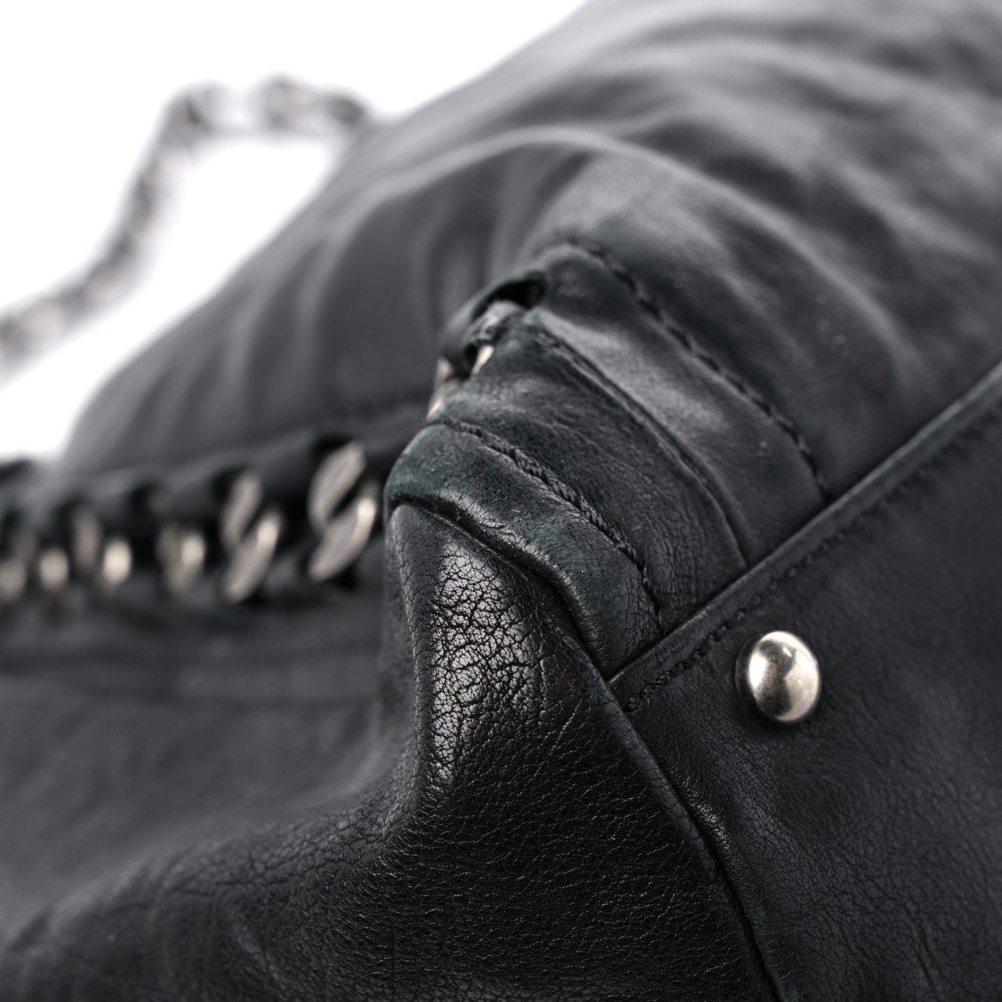 Glazed Calfskin East West Modern Chain Tote Black