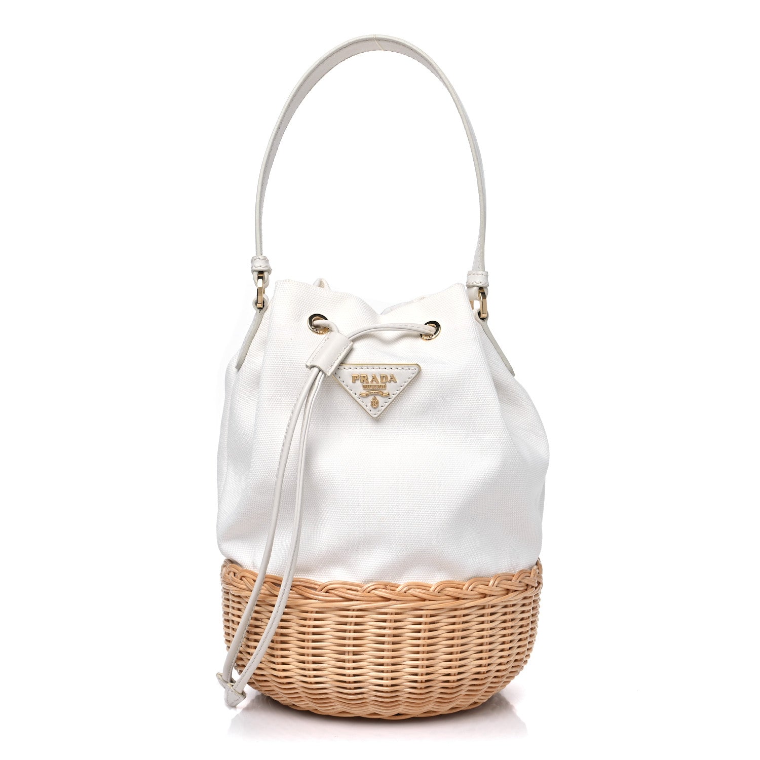 Prada Wicker Canvas Bucket Bag Naturale White 1 of 11