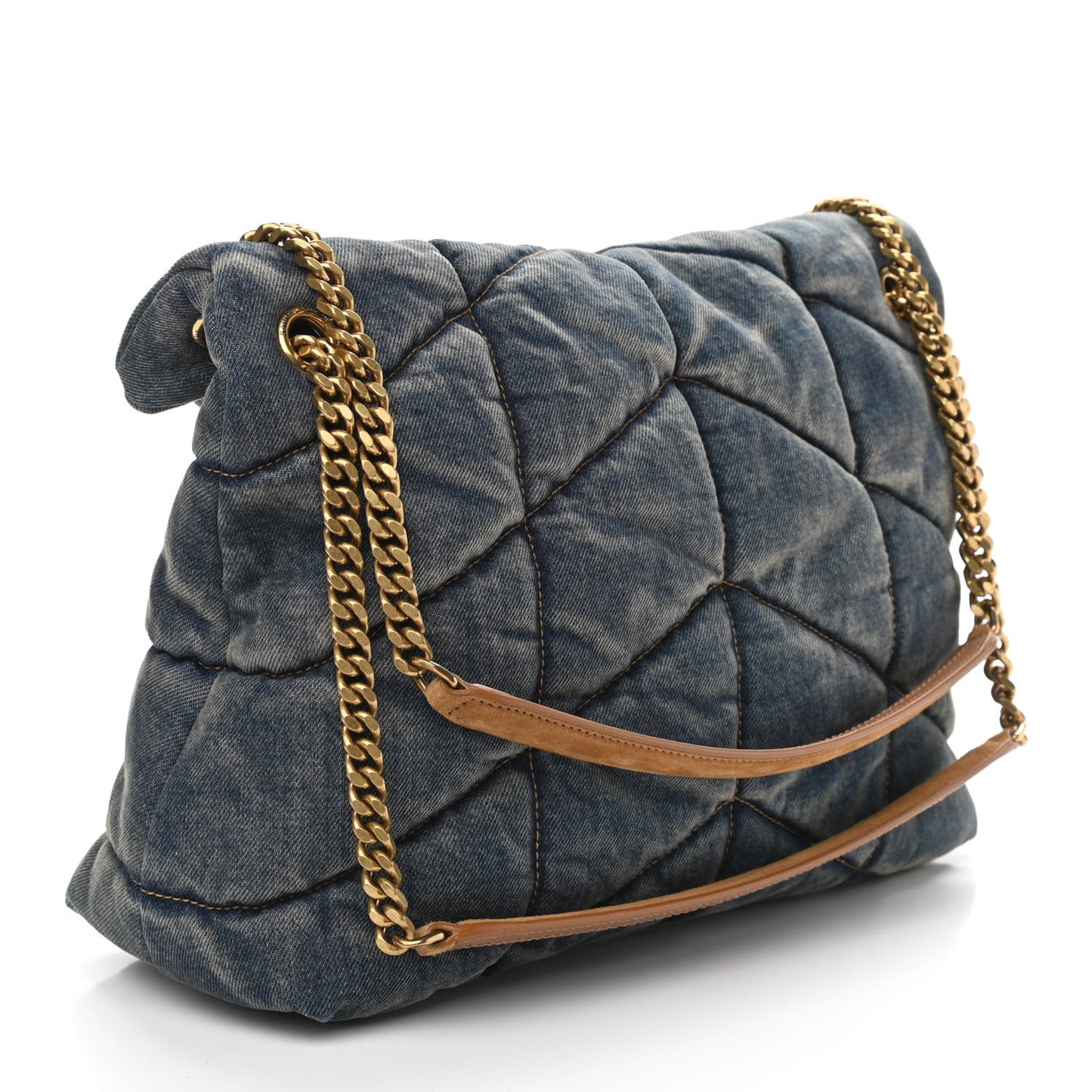 Denim Quilted Medium Loulou Puffer Monogram Chain Satchel Blue Cinnamon