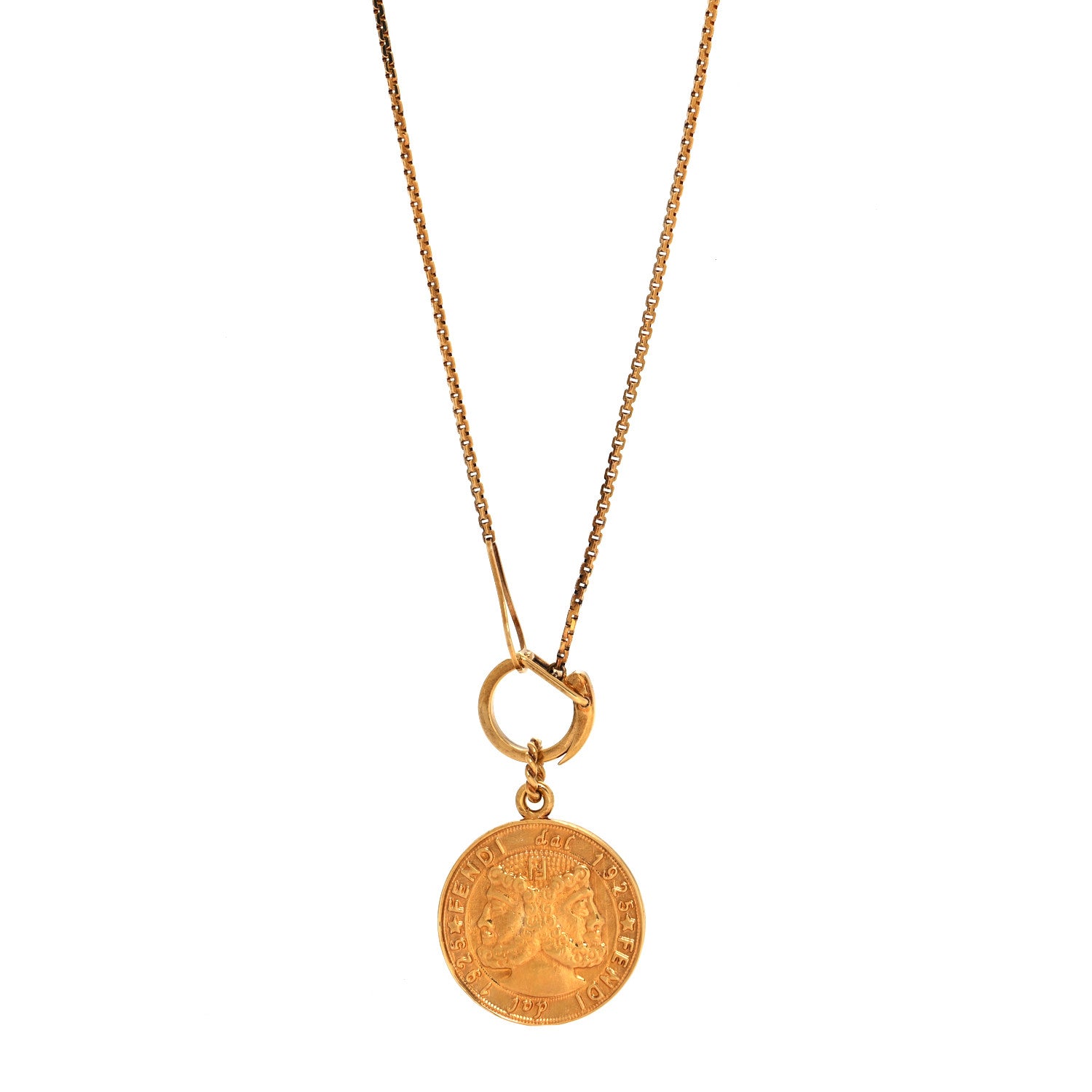 Fendi Brass Karligraphy Round Pendant Necklace 1 of 6