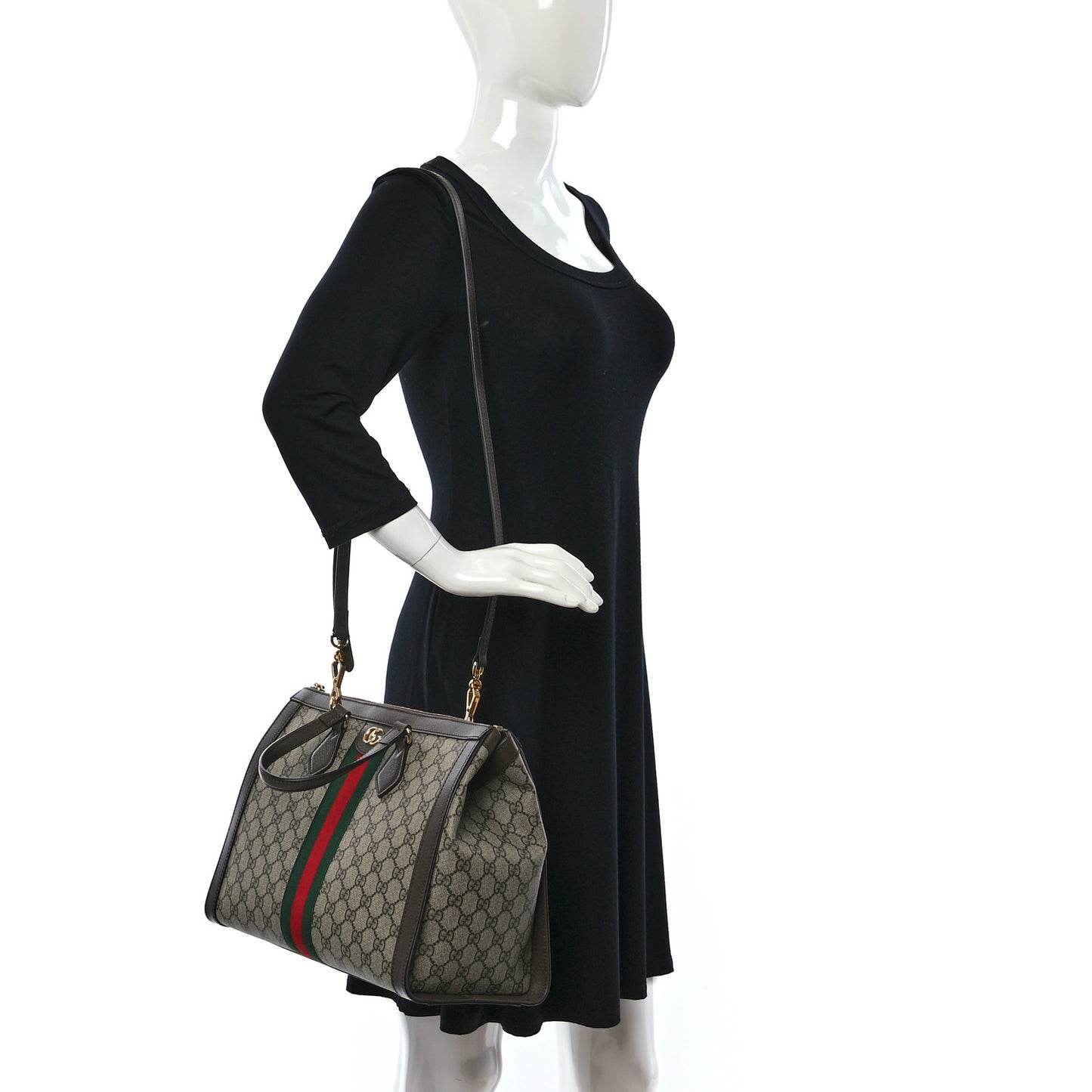 GG Supreme Monogram Web Medium Ophidia Tote Bag Brown