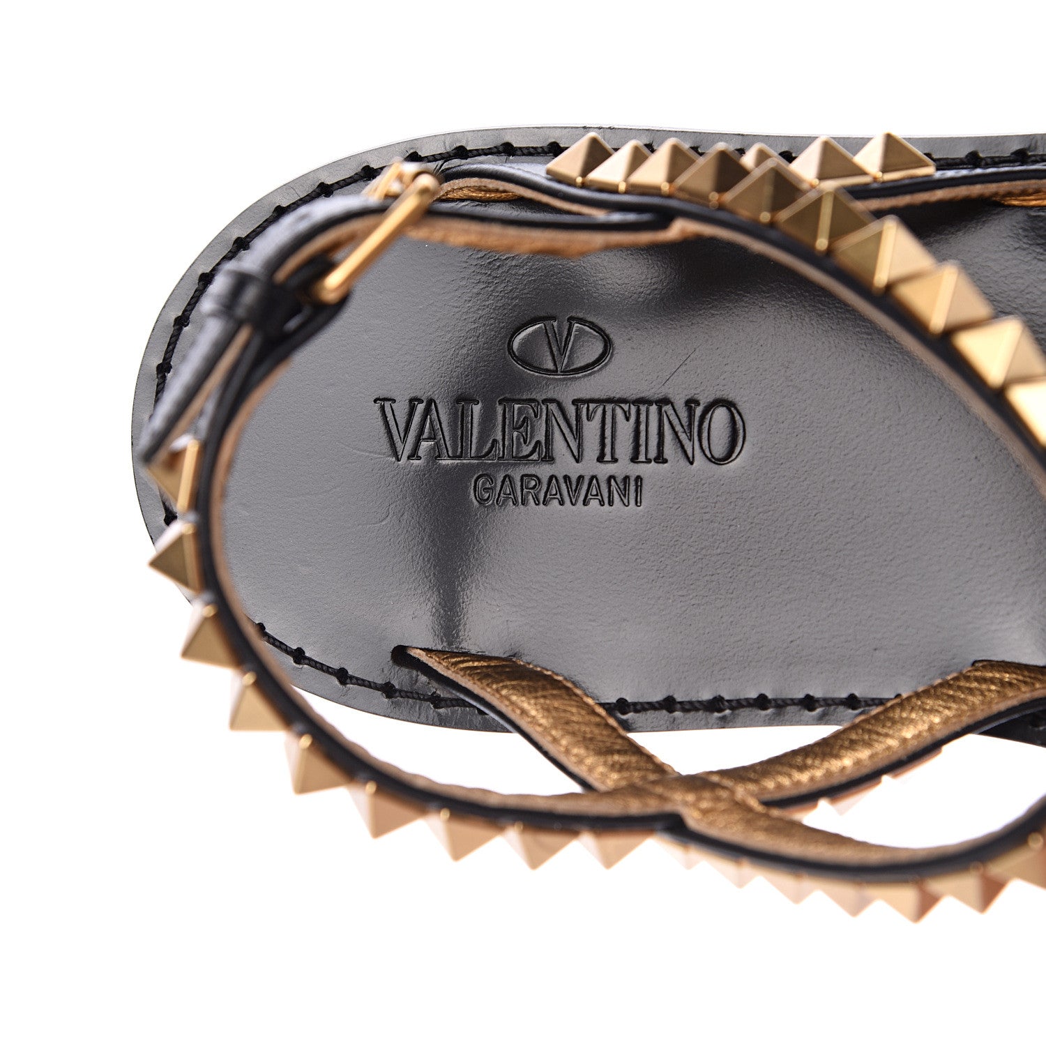 Valentino Garavani Calfskin Rockstud No Limit Slingback Flat Thong Sandals 36.5 Black Gold 7 of 7