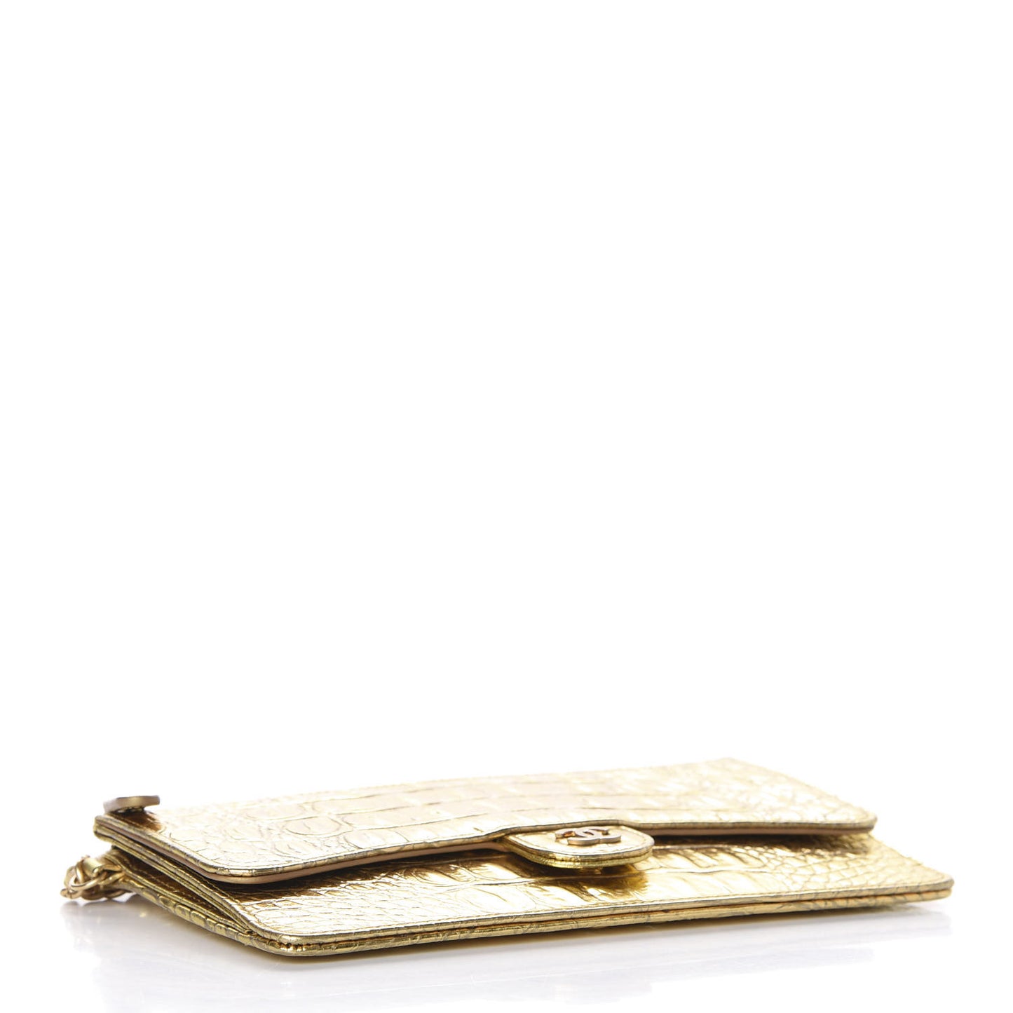 Calfskin Crocodile Embossed Cocodile Pouch With Chain Handle Gold