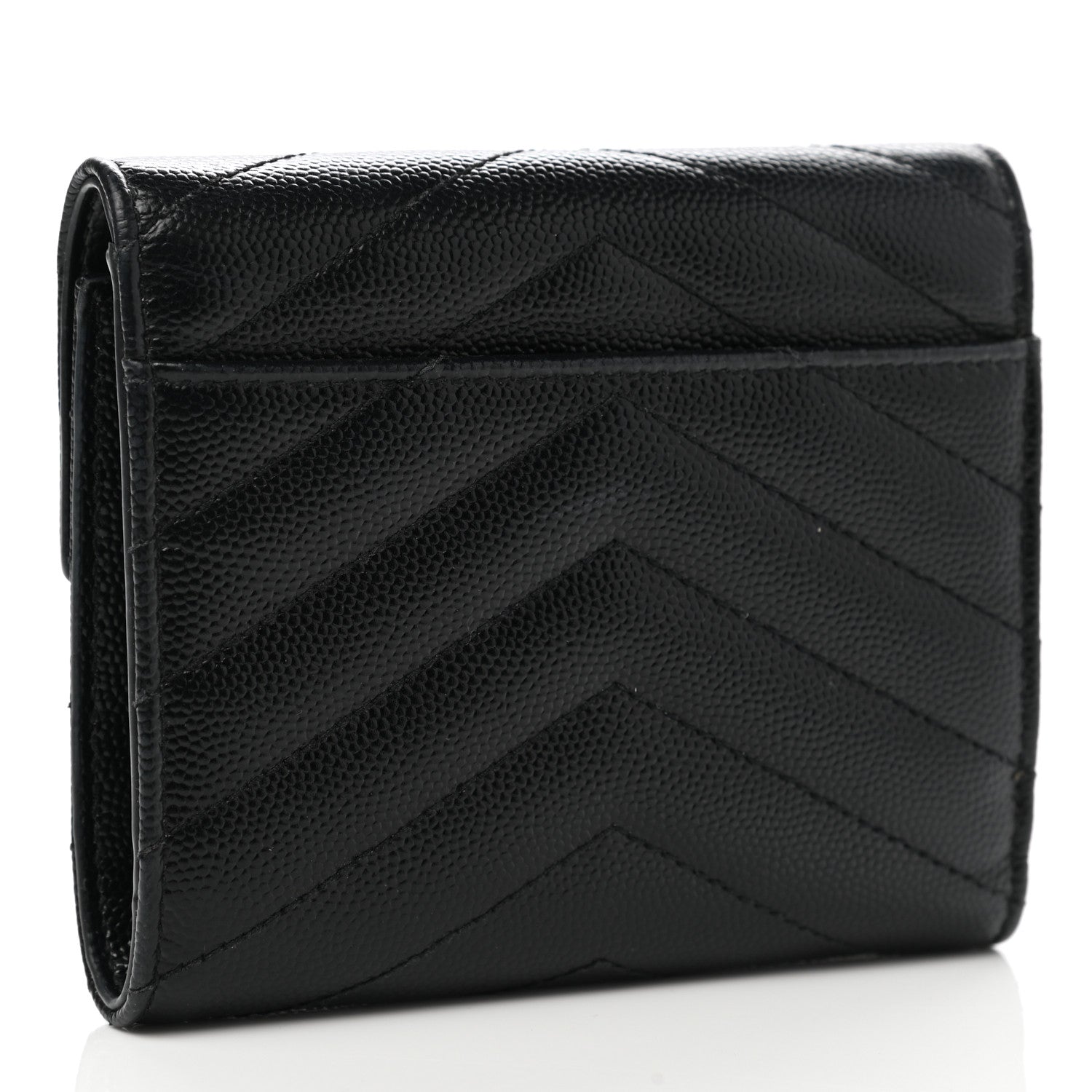 Saint Laurent Grain De Poudre Matelasse Chevron Monogram Compact Tri Fold Wallet Black 3 of 8