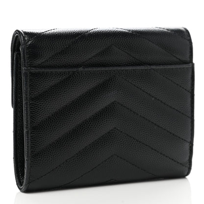 Saint Laurent Grain De Poudre Matelasse Chevron Monogram Compact Tri Fold Wallet Black 3 of 8