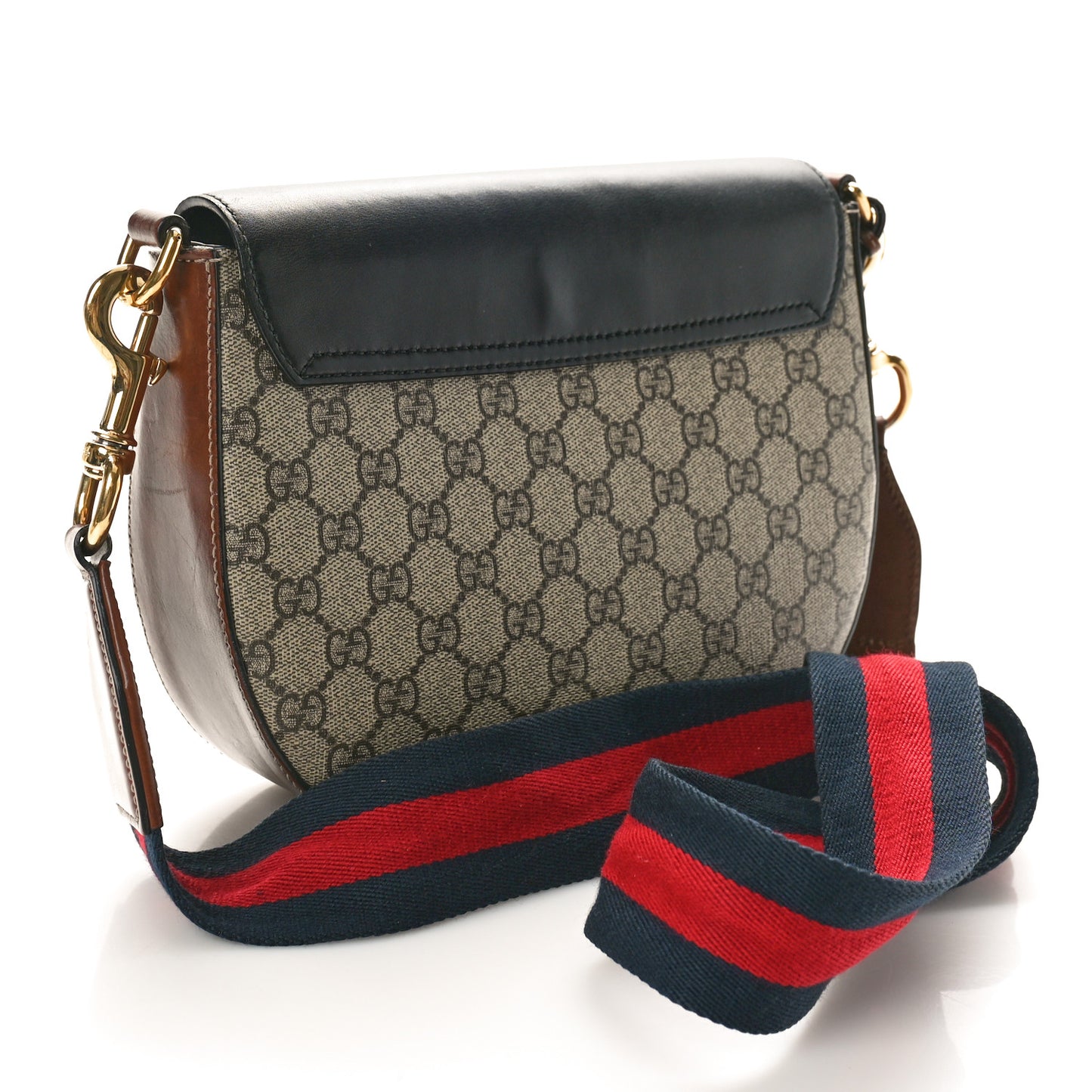 GG Supreme Monogram Web Medium Padlock Messenger Shoulder Bag Black