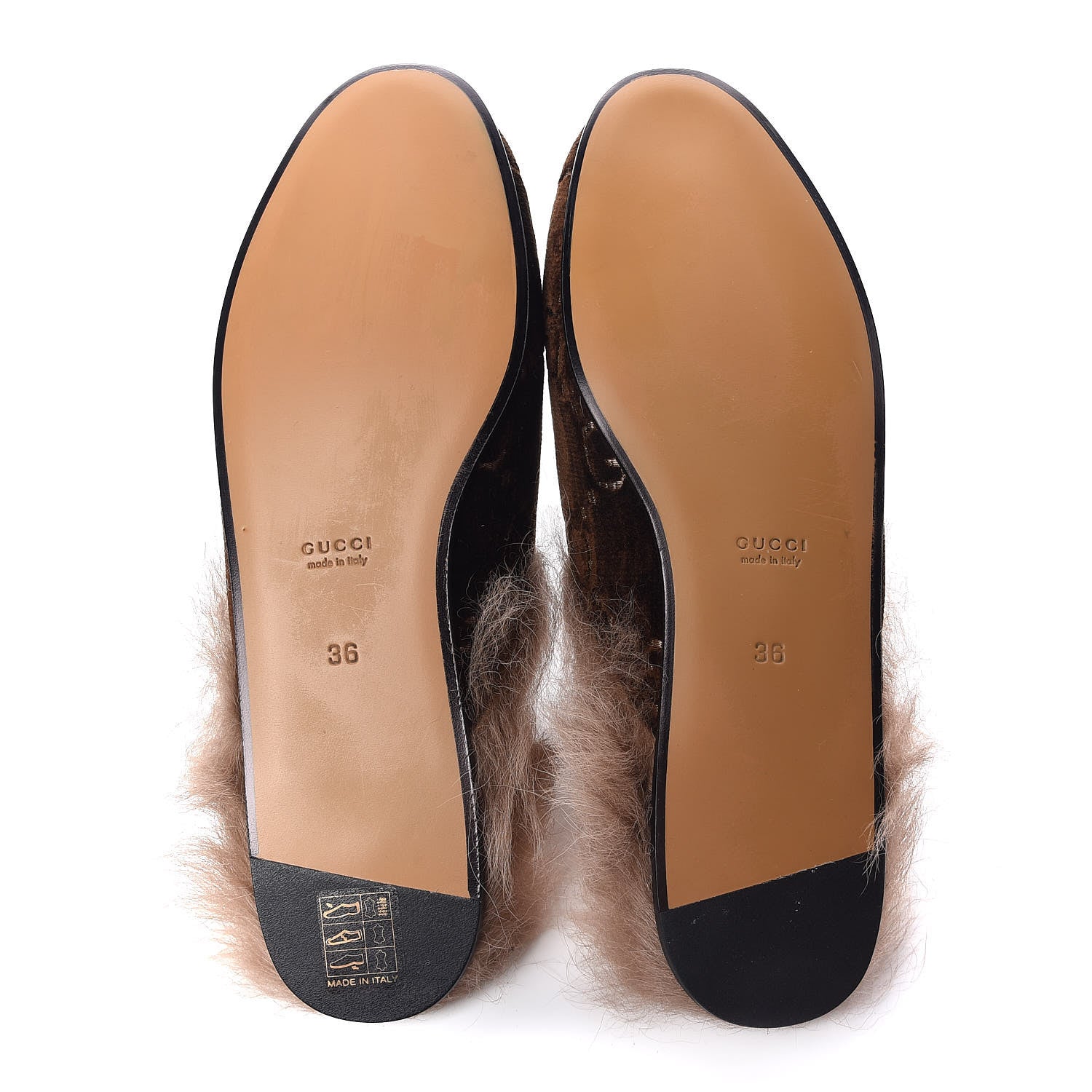 Gucci Velvet GG Monogram Fur Womens Princetown Slippers 36 Brown Black Natural 7 of 8