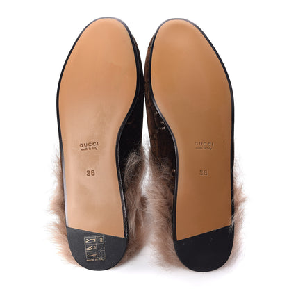 Gucci Velvet GG Monogram Fur Womens Princetown Slippers 36 Brown Black Natural 7 of 8