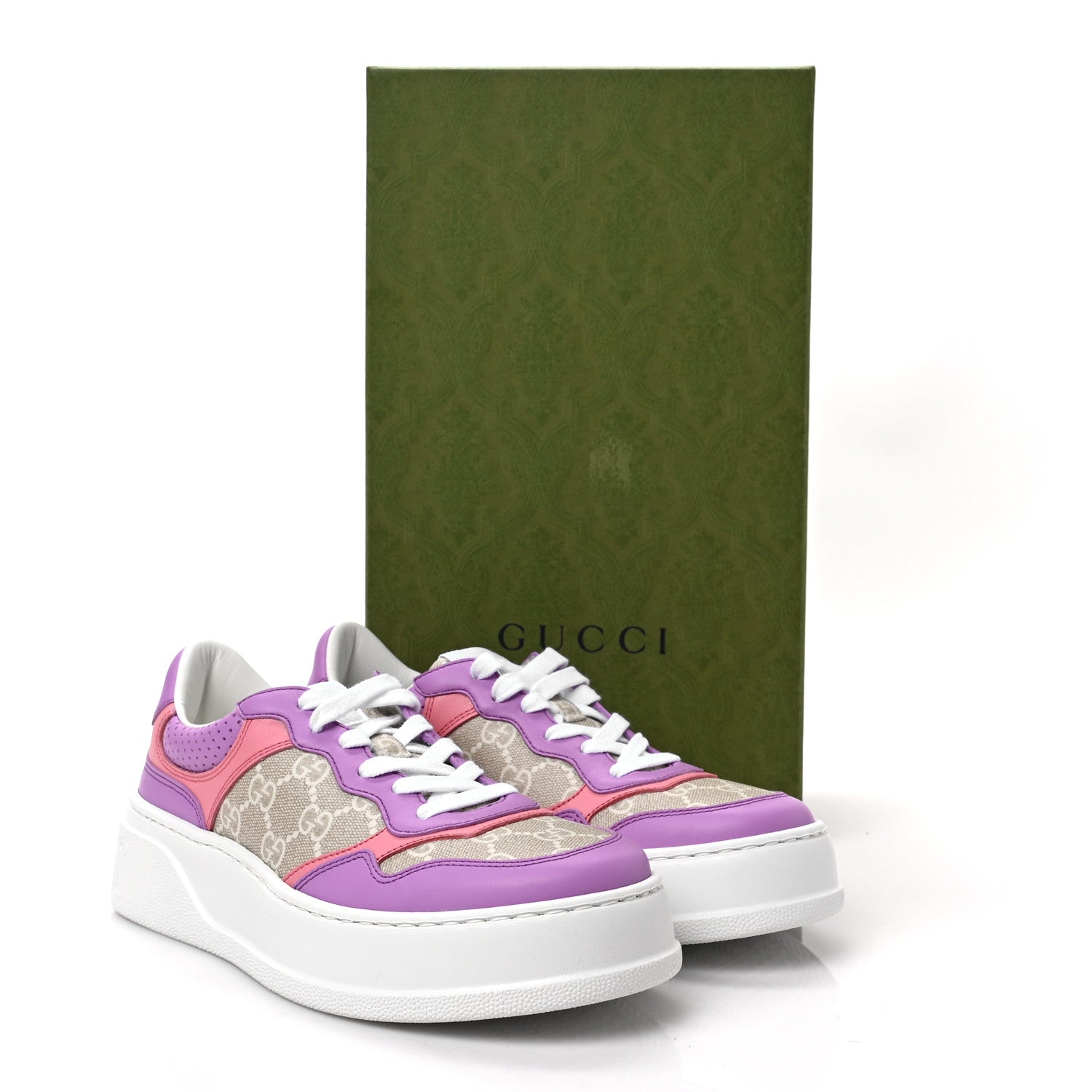 Gucci Calfskin GG Supreme Monogram Perforated Womens Platform 55mm Sneakers 38 Wild Cherry Beige Mystic White Bright Purple 8 of 8