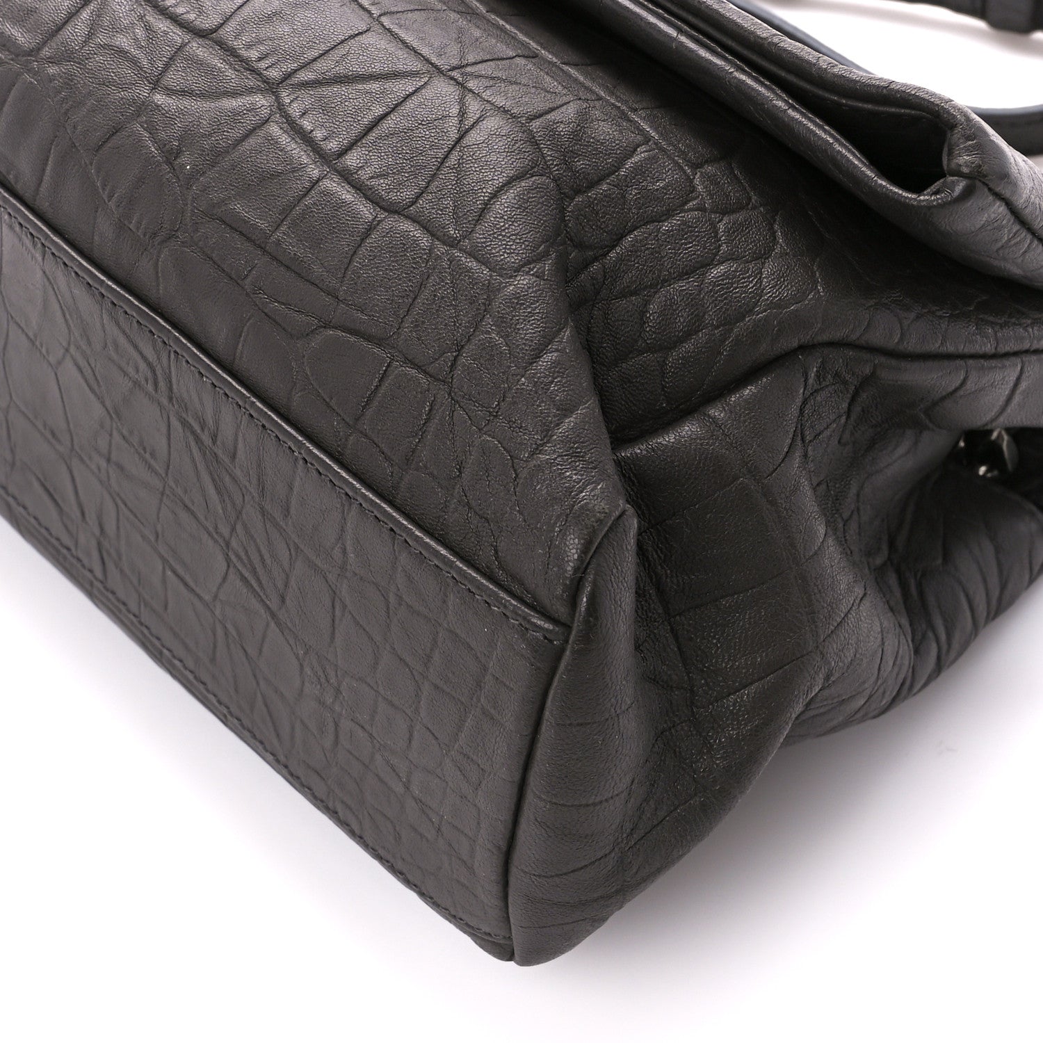 Saint Laurent Calfskin Crocodile Embossed Medium West Hollywood Monogram Fold-Over Grey 12 of 12