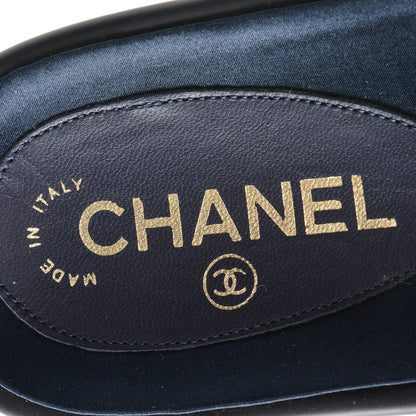 Chanel Lambskin Canvas Chain Flat Sandals 38 Marine 7 of 7
