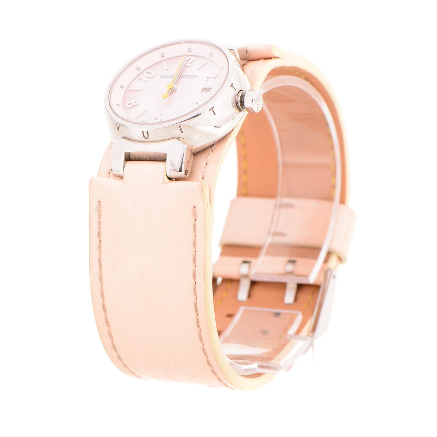 Stainless Steel Vernis Pink Mother of Pearl 28mm Tambour Quartz Watch