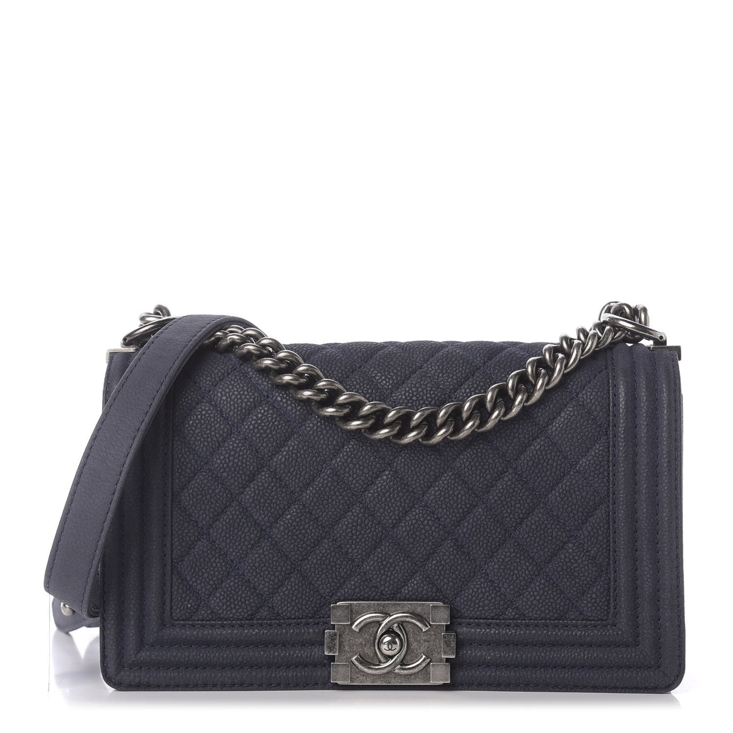 Iridescent Caviar Quilted Medium Boy Flap Dark Blue