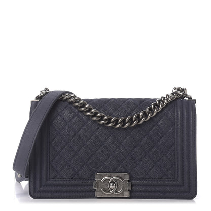 Chanel Iridescent Caviar Quilted Medium Boy Flap Dark Blue 1 of 12