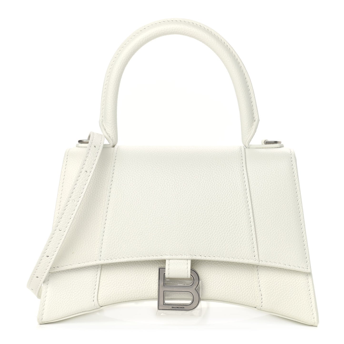 Grained Calfskin Small Hourglass Top Handle Bag White