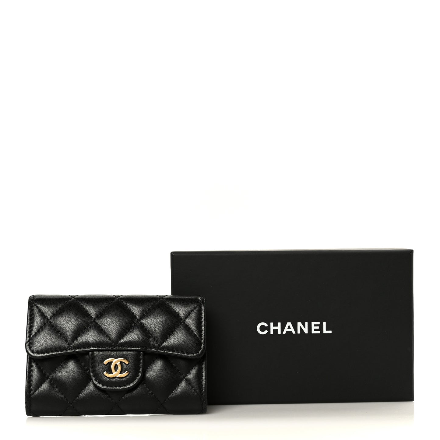 Lambskin Quilted Flap Card Holder Wallet Black