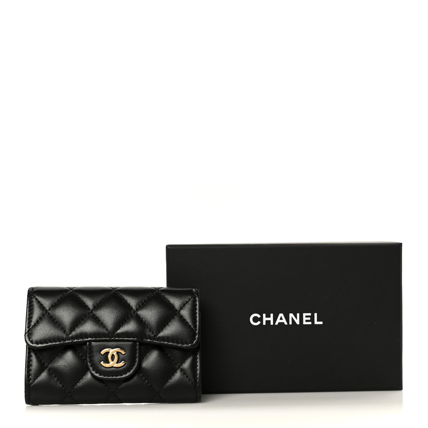 Chanel Lambskin Quilted Flap Card Holder Wallet Black 10 of 10