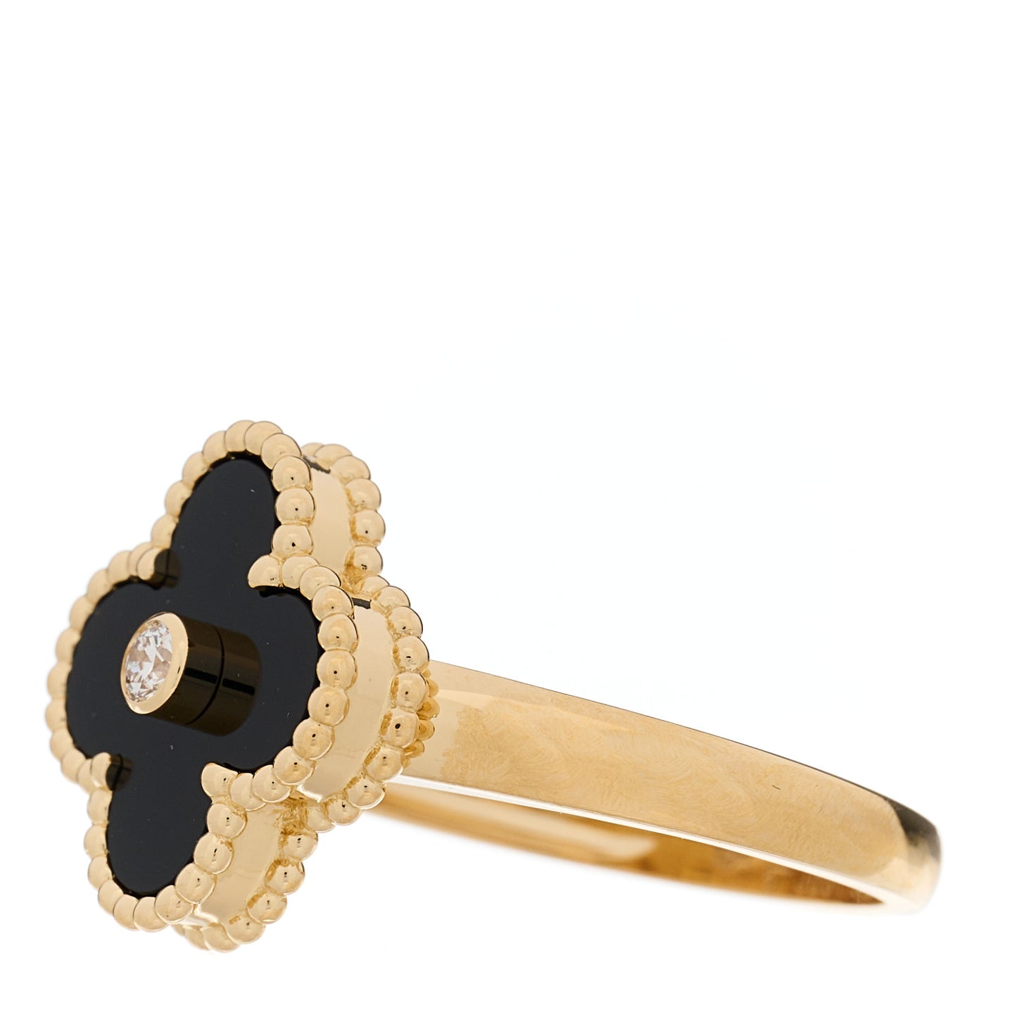 18K Yellow Gold Black Onyx Diamond Vintage Alhambra Ring 57 8