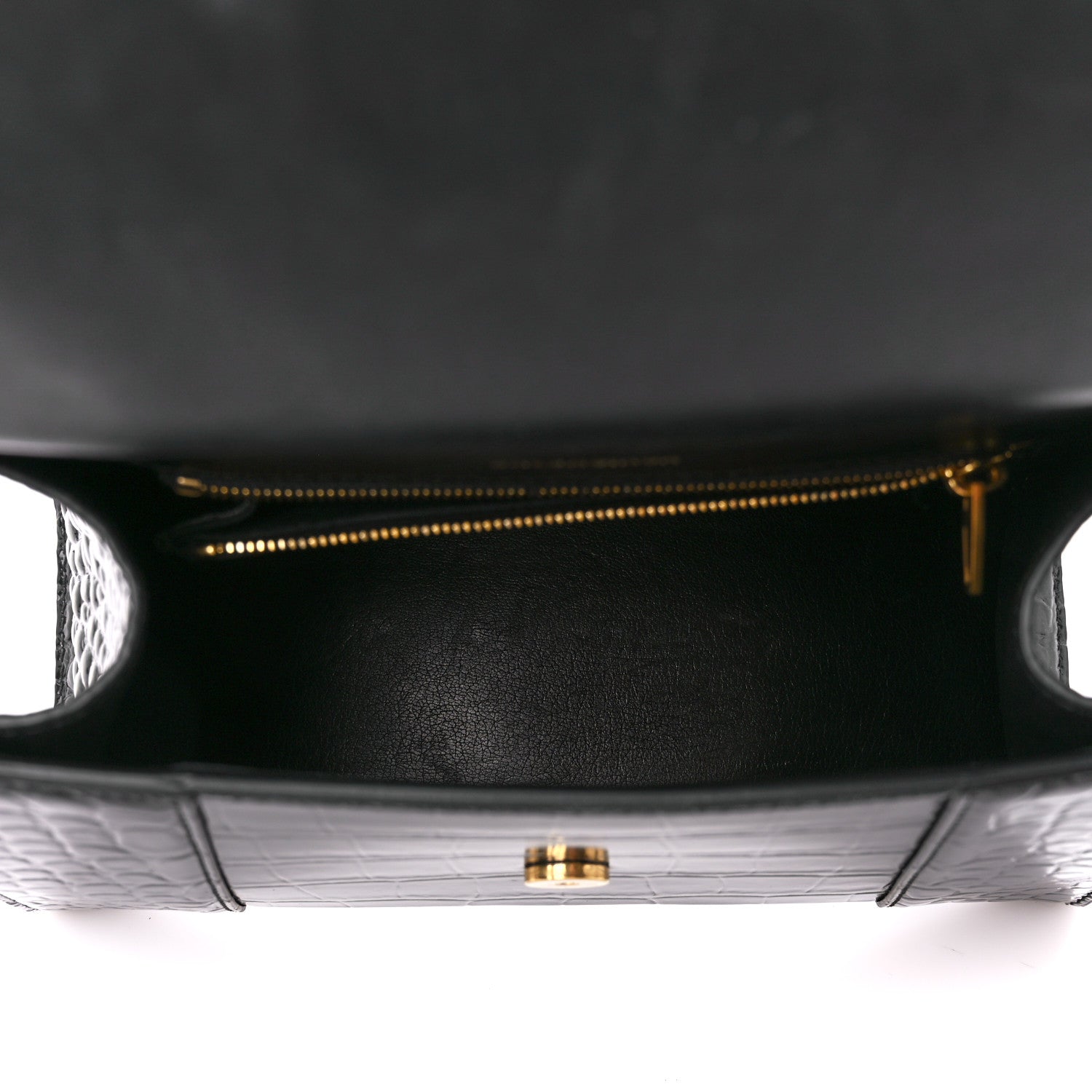 Balenciaga Shiny Calfskin Crocodile Embossed Small Hourglass Top Handle Bag Black 5 of 13