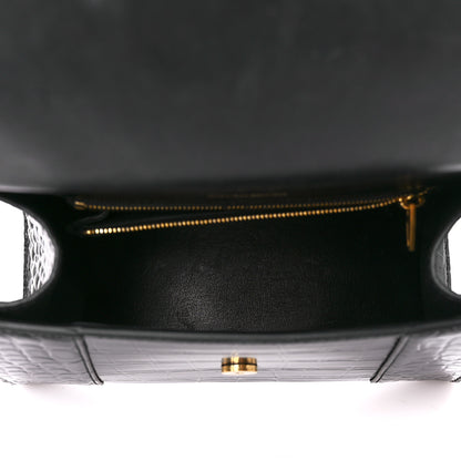 Balenciaga Shiny Calfskin Crocodile Embossed Small Hourglass Top Handle Bag Black 5 of 13