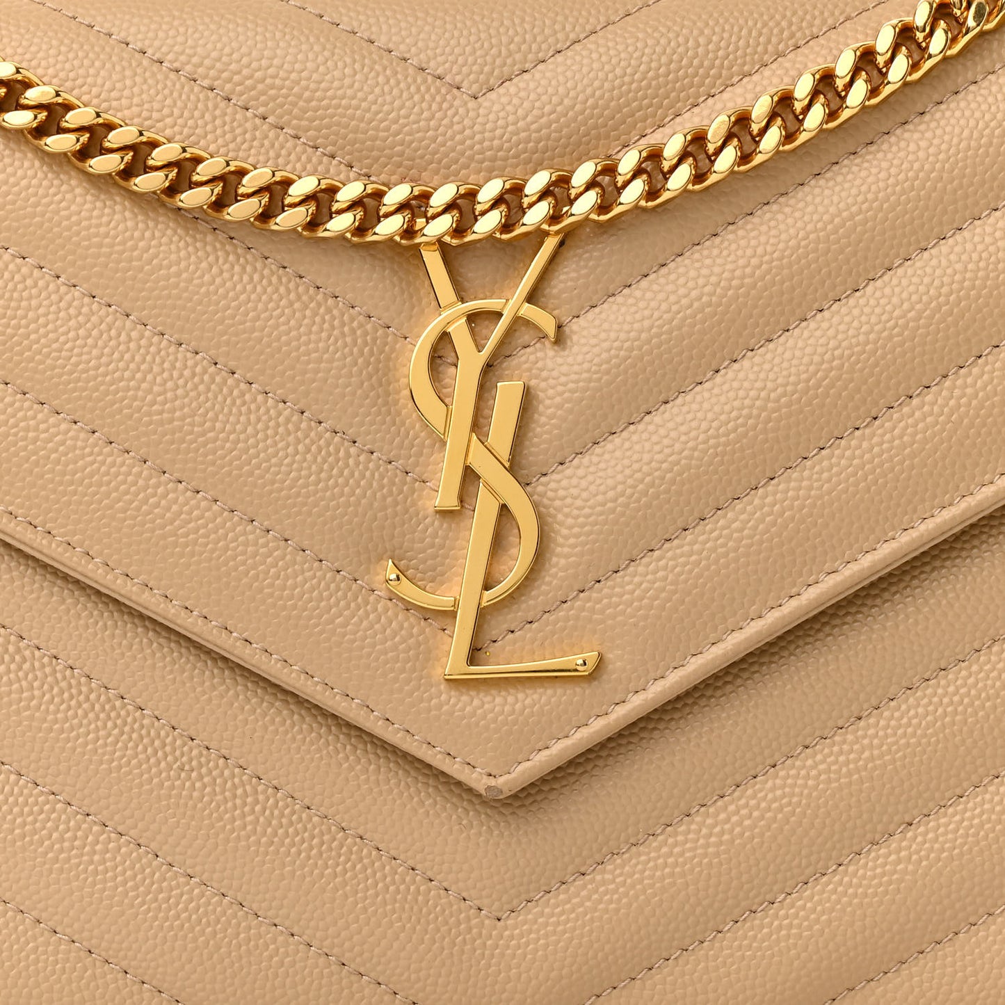 Grain De Poudre Matelasse Chevron Monogram Chain Wallet Dark Beige