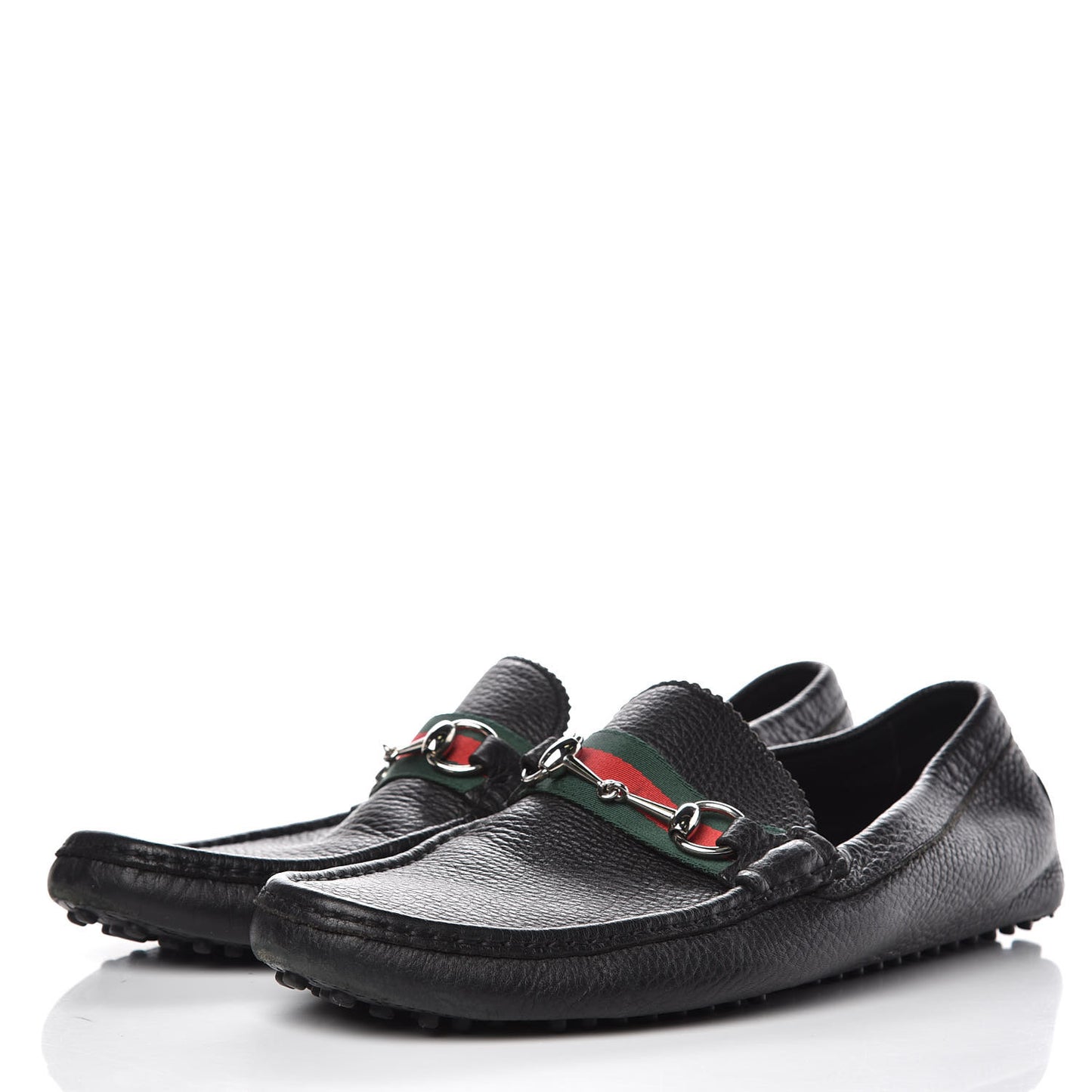 Calfskin Mens Horsebit Web Driver Loafers 10 Black