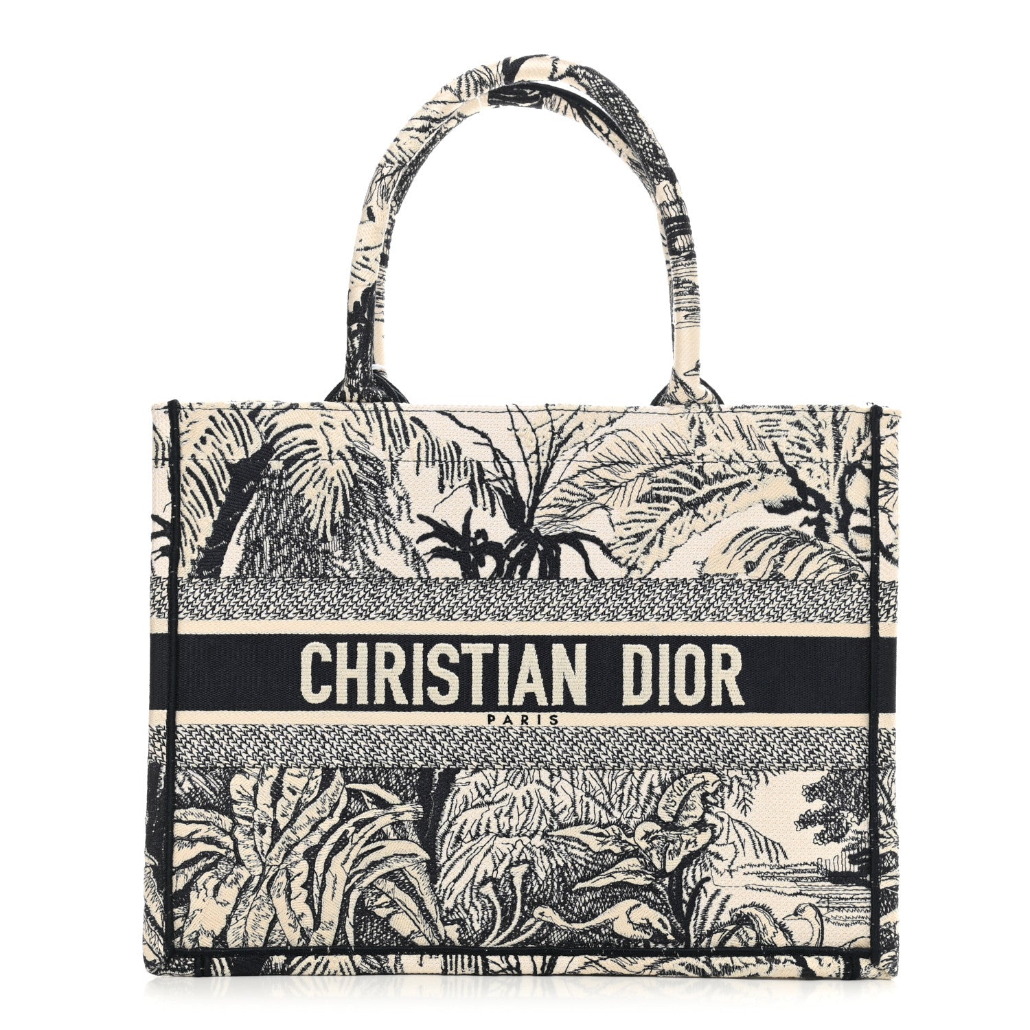 Christian Dior Canvas Embroidered Medium Palms Toile De Jouy Book Tote Blue 1 of 10