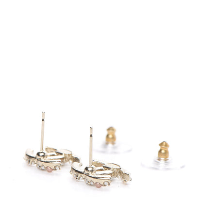 Chanel Pearl Crystal CC Charms Stud Earrings Light Gold Pink 4 of 5