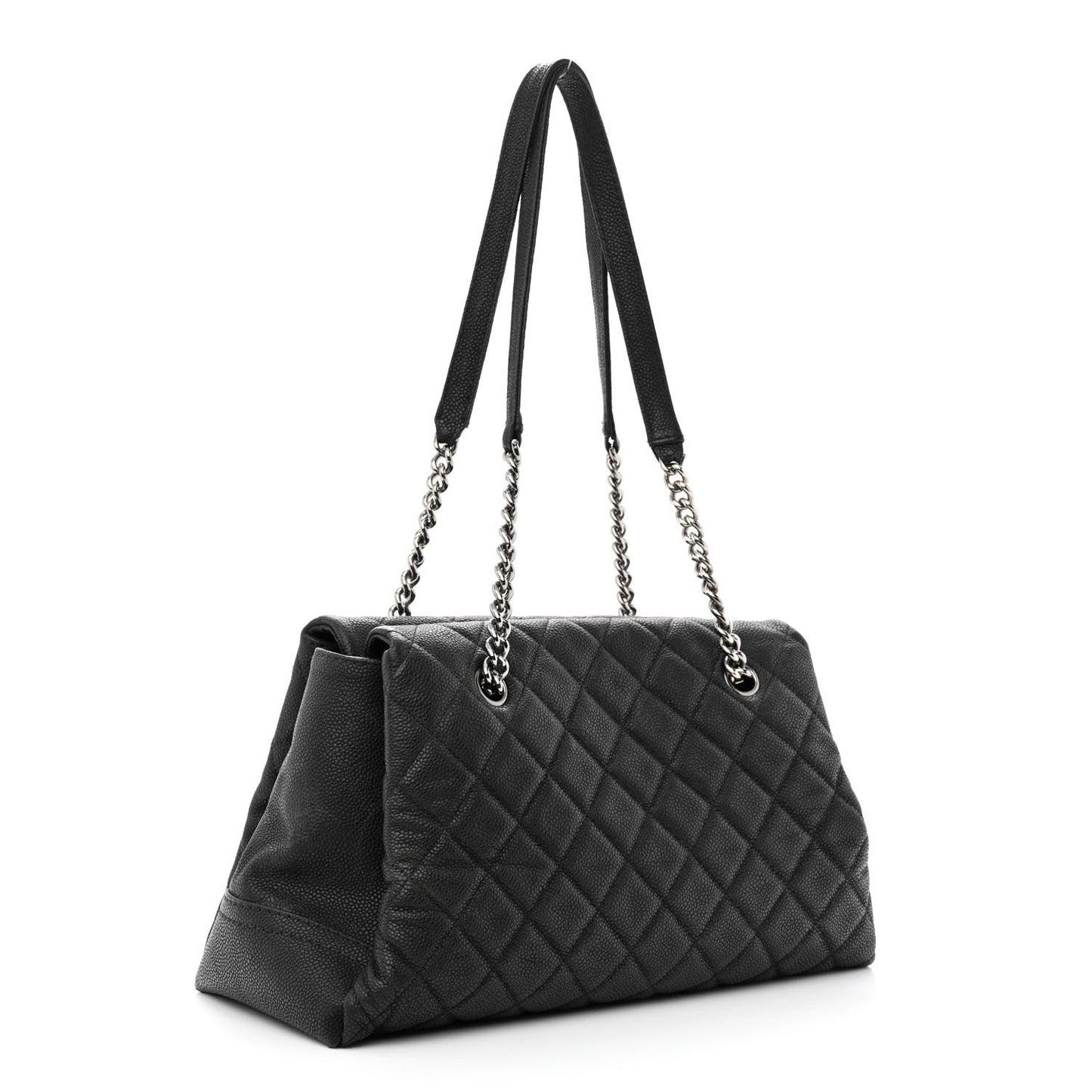 Iridescent Caviar Quilted Lady Pearly Tote Black