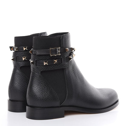 Valentino Garavani Grained Calfskin Rockstud Beatle Chelsea Ankle Boots 36.5 Black 4 of 8
