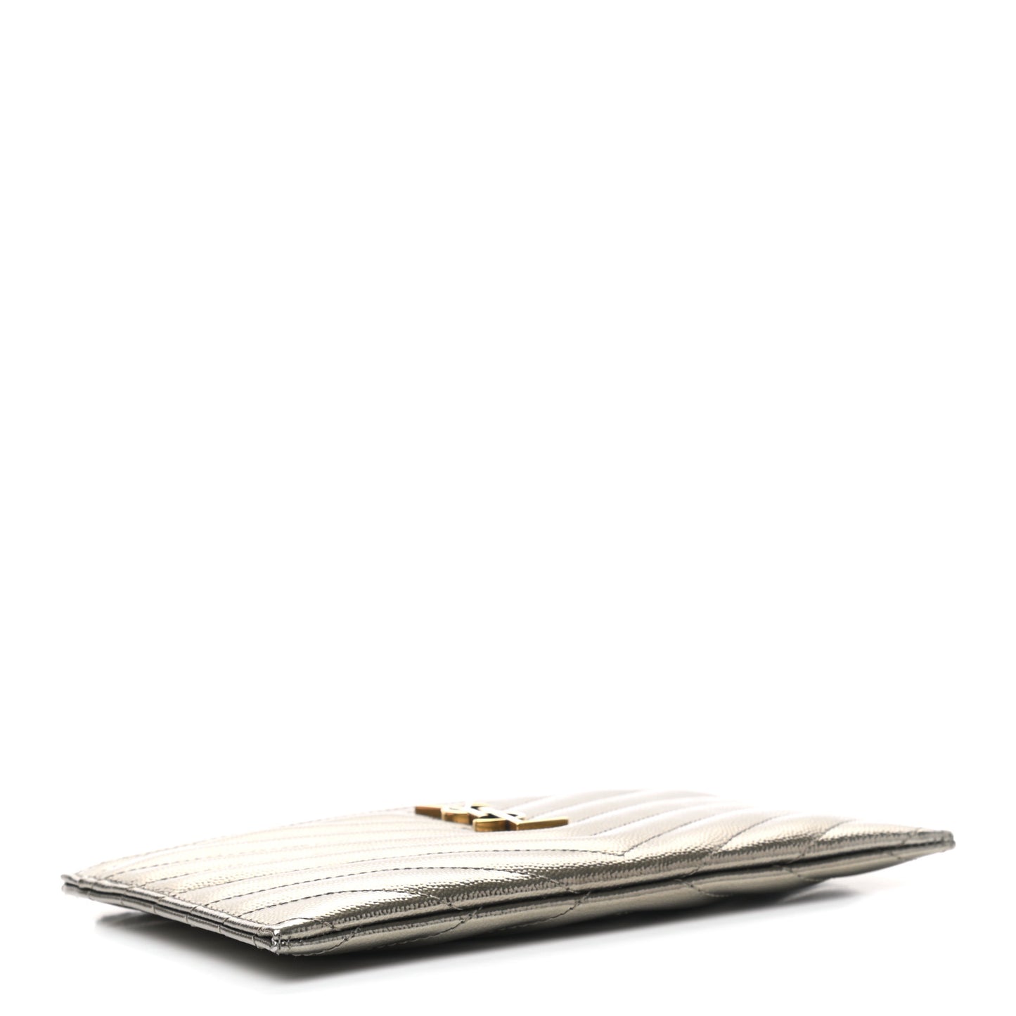 Metallic Grain De Poudre Matelasse Chevron Monogram Bill Pouch Piombo