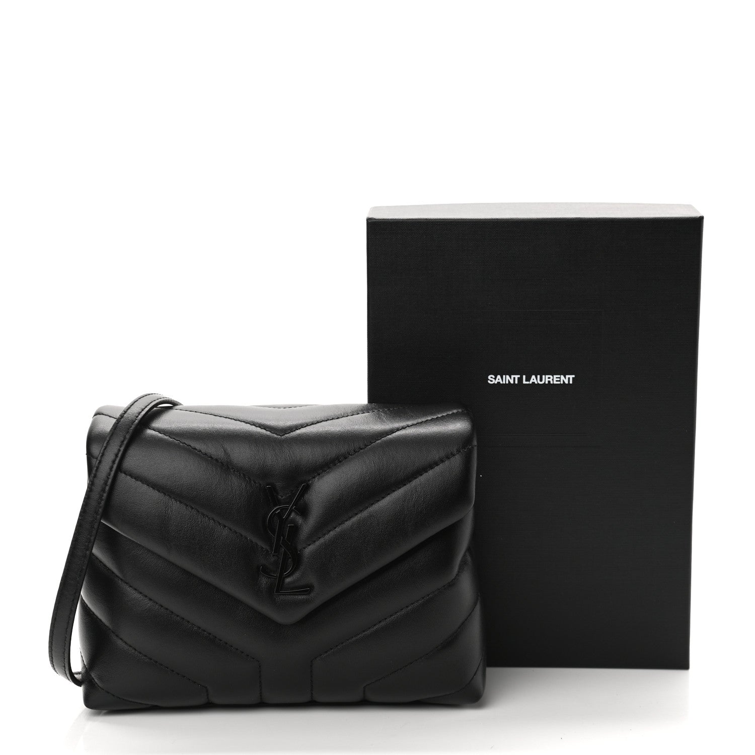 Saint Laurent Calfskin Y Quilted Monogram Toy Loulou Crossbody Bag Black 10 of 10