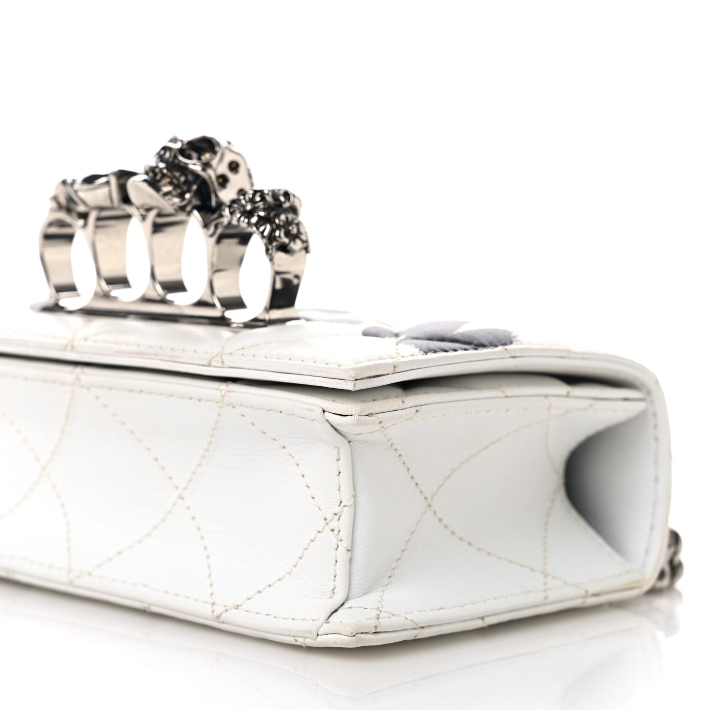 Lambskin Quilted Graffiti Skull Knuckle Crossbody White Black