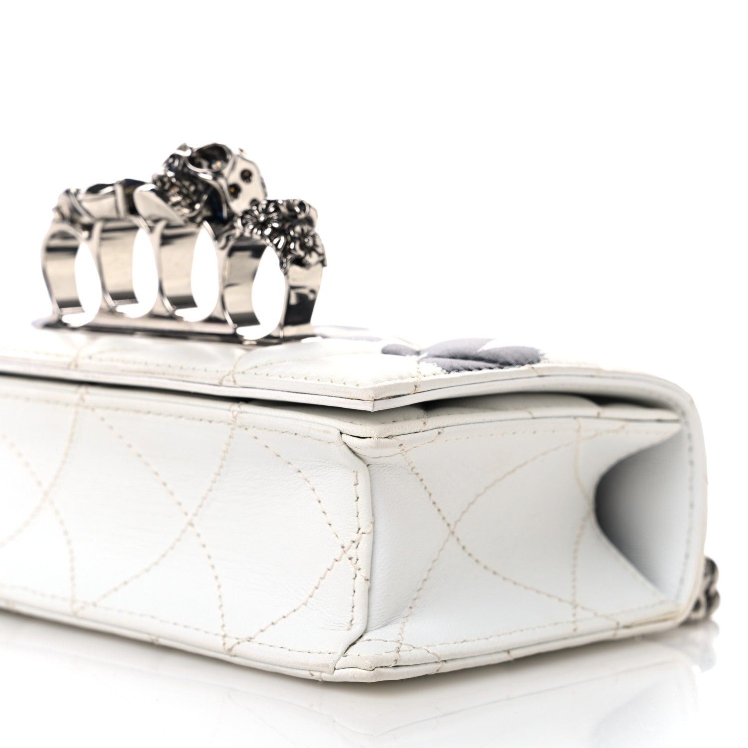 Alexander McQueen Lambskin Quilted Graffiti Skull Knuckle Crossbody White Black 10 of 11