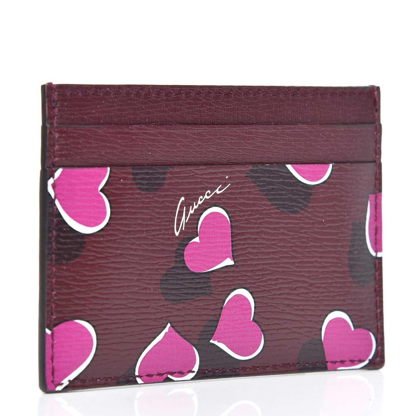 Calfskin Heartbeat Print Card Holder New Wine